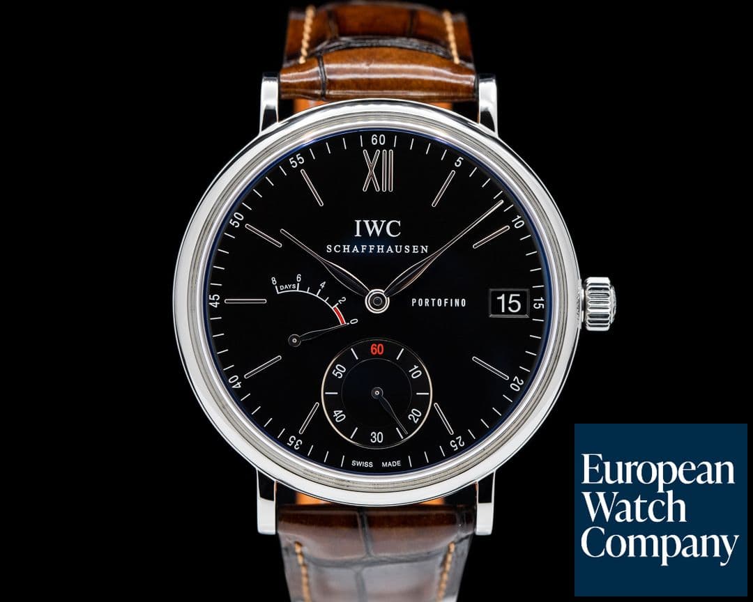 Image of IWC Portofino Hand Wound Eight Days SS Black Dial 