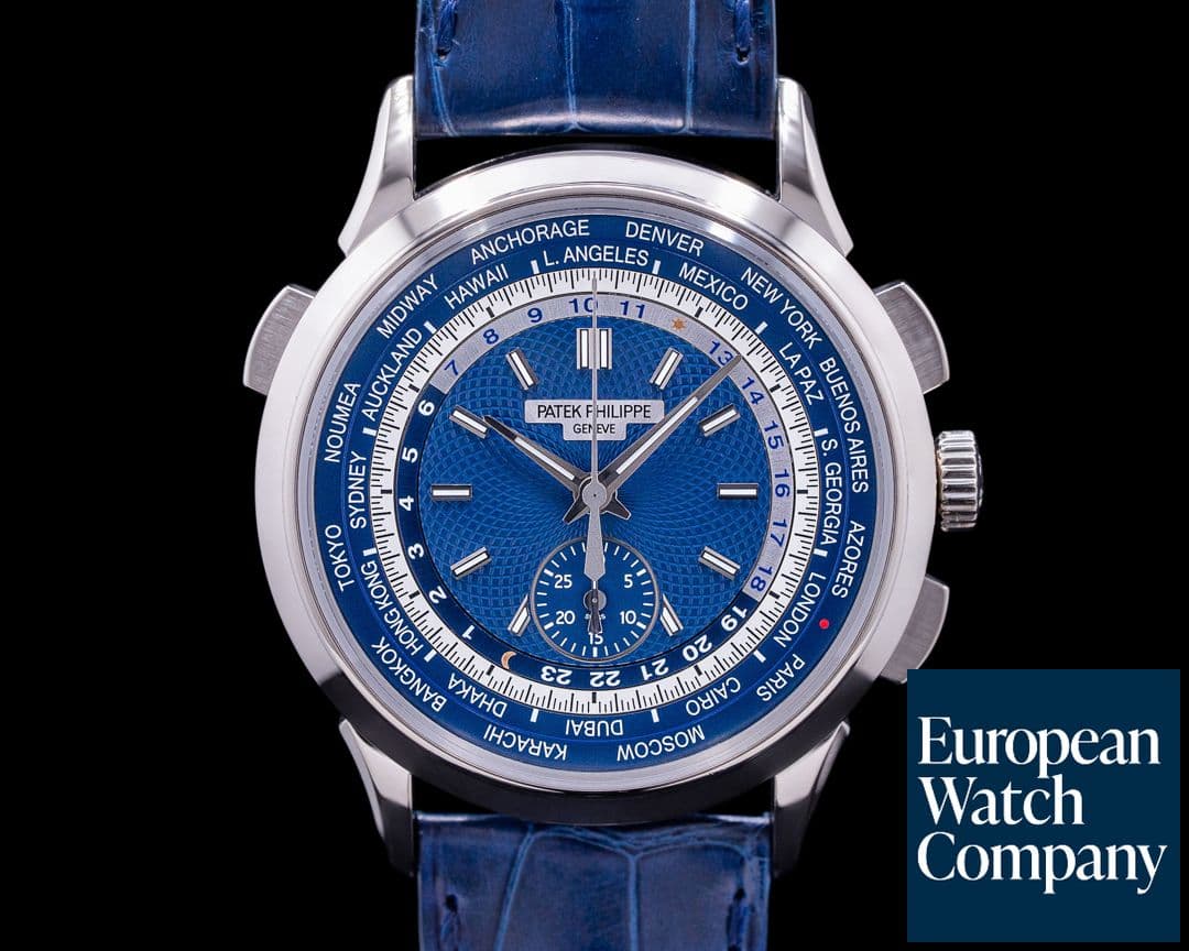 Image of Patek Philippe World Time 5930G Chronograph 18k White Gold Blue Dial