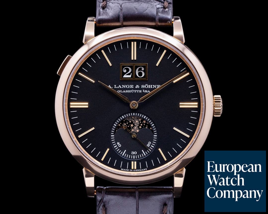 Image of A. Lange and Sohne Saxonia Moon Phase Automatik 18K Rose Gold / Black Dial 
