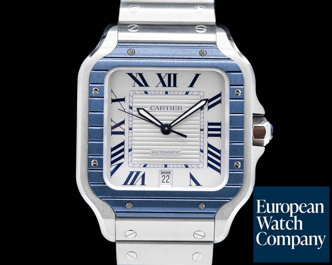Image of Cartier Santos Large SS / SS White Dial Blue Bezel Automatic 