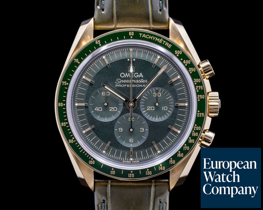 Image of Omega Speedmaster Moonwatch Professional Yellow Gold MOONSHINE Green Dial UNWO