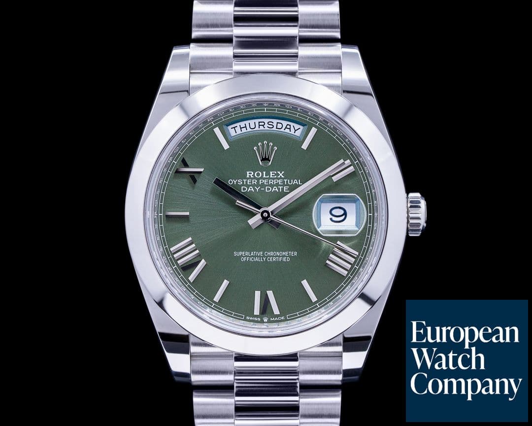 Image of Rolex Day Date Platinum Olive Green Dial Roman Numeral 40MM 2021