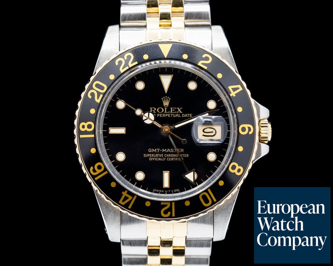 Image of Rolex GMT Master black Dial 14K / SS Jubilee BOX & PAPERS " Very Sharp" 