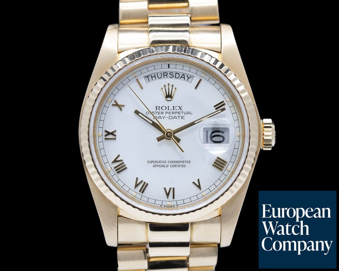 Image of Rolex Day Date 18038 White Dial Yellow Gold c. 1983 FULL SET