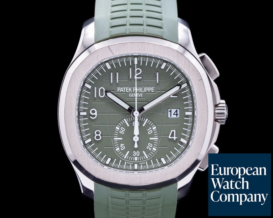 Image of Patek Philippe 5968G Aquanaut Chronograph White Gold Green Dial Chronograph