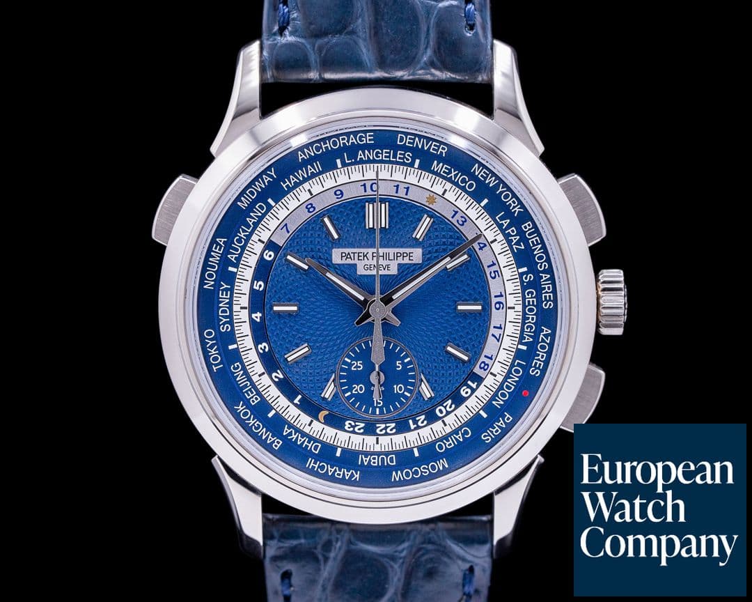 Image of Patek Philippe World Time 5930G Chronograph 18k White Gold Blue Dial