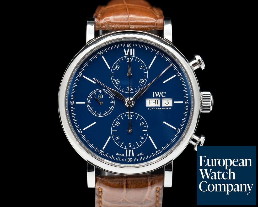Image of IWC Portofino Chronograph Blue Dial SS / 150 years