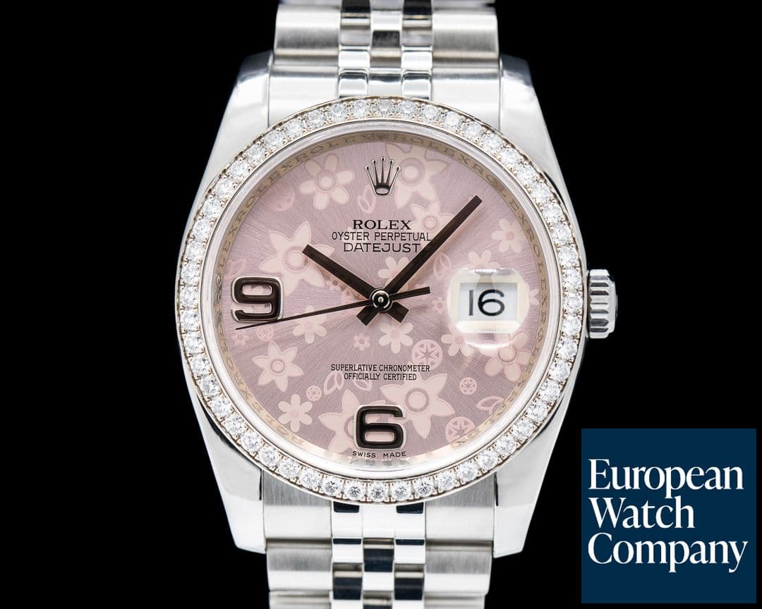 Image of Rolex Datejust Pink Floral Motif Dial Diamond Bezel SS