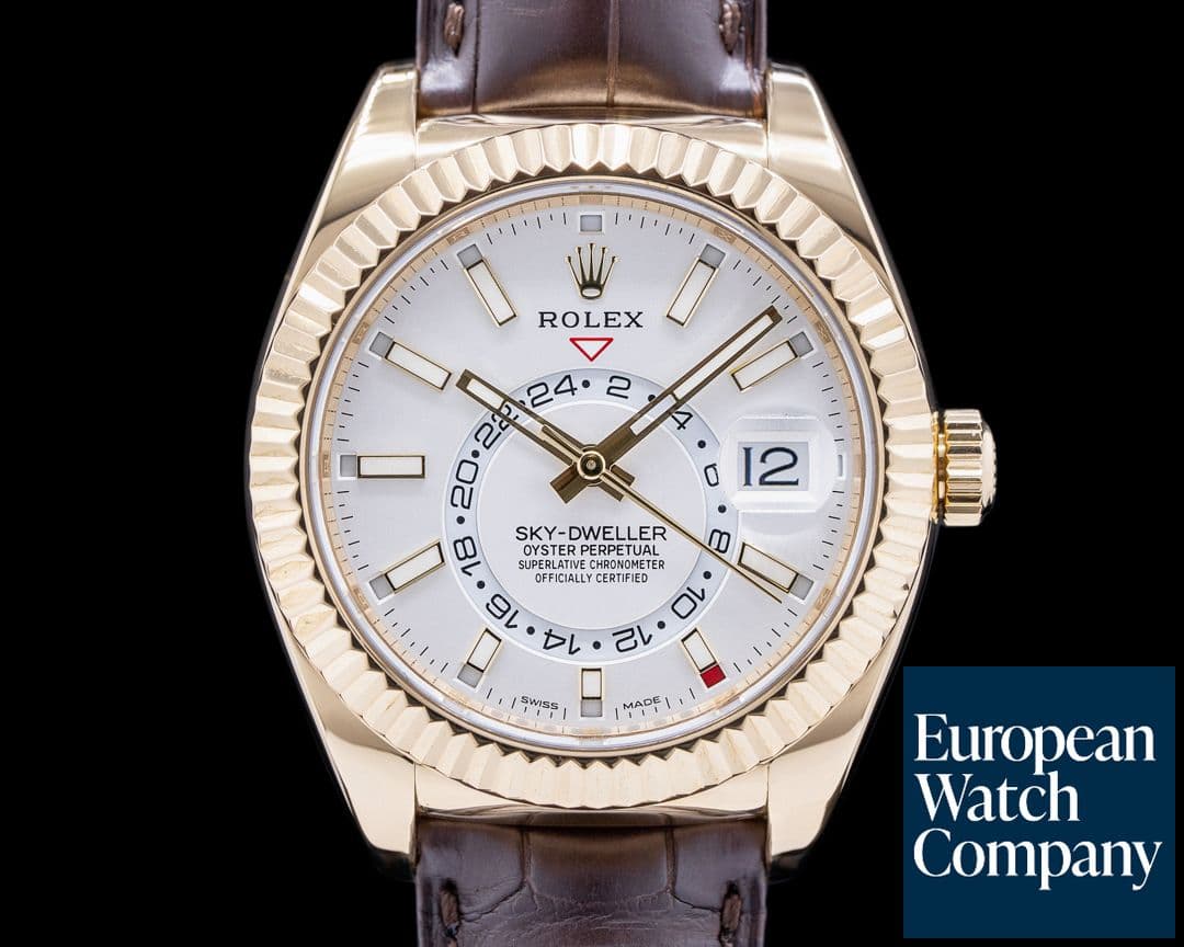 Image of Rolex Sky Dweller Silver Dial 18k Yellow Gold / Alligator  