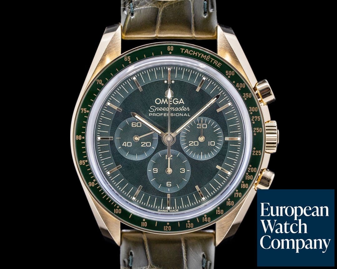 Image of Omega Speedmaster Professional "Moonshine" Yellow Gold Green Dial UNWORN