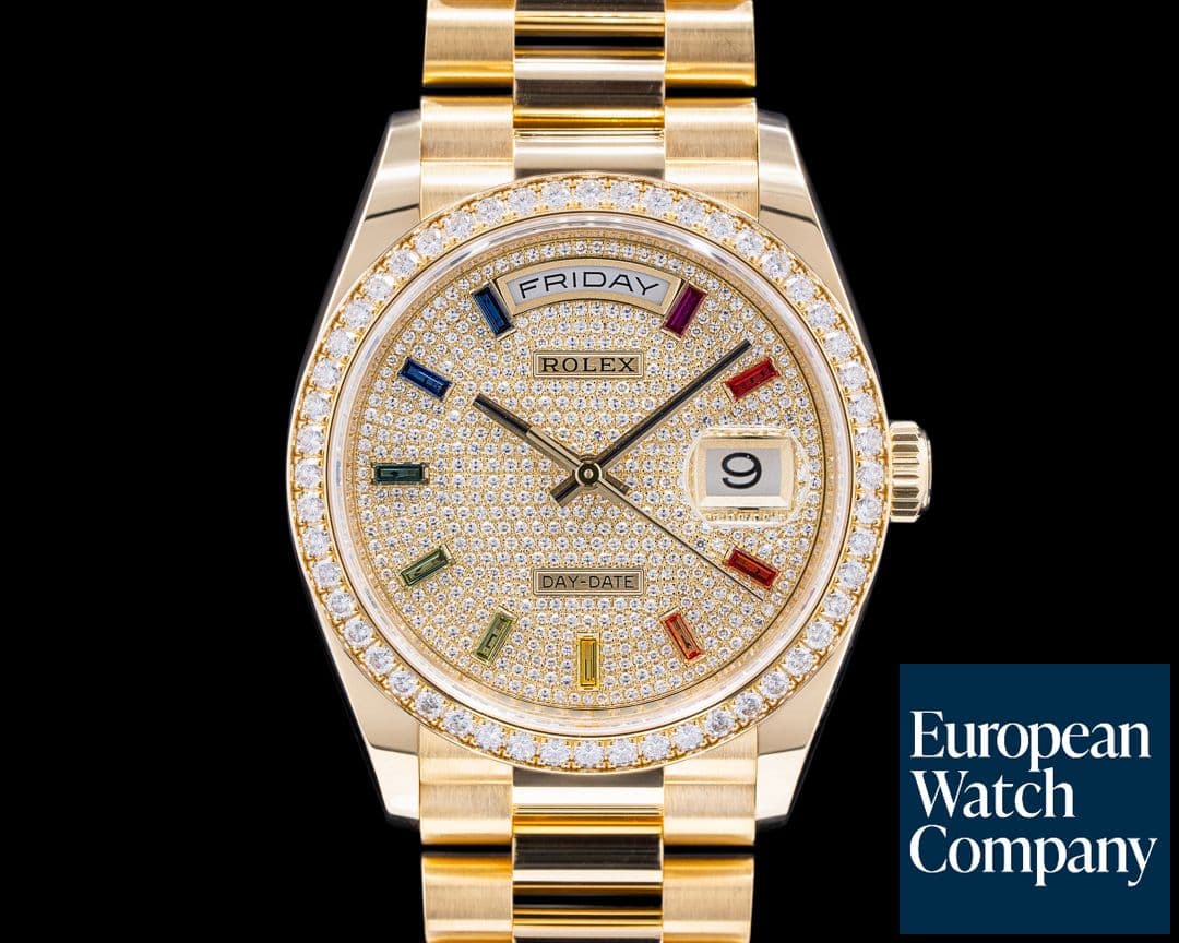 Image of Rolex Day Date President 128349RBR Pave RAINBOW 18k Yellow Gold