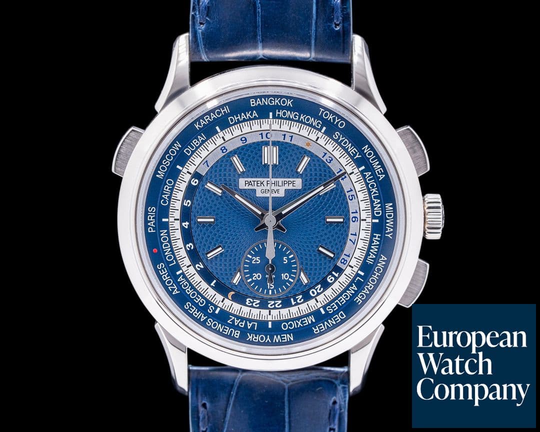 Image of Patek Philippe World Time 5930G Chronograph 18k White Gold Blue Dial