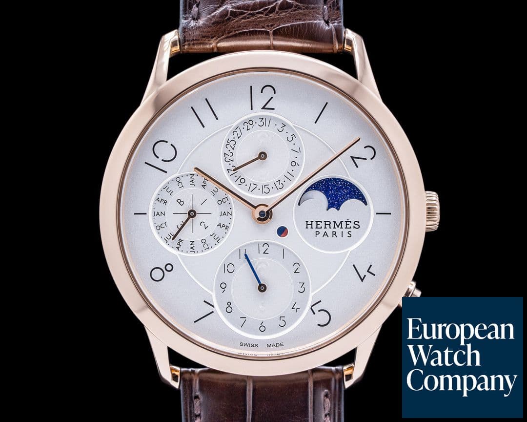 Image of Hermes Slim d'Hermes Quantieme Perpetuel Rose Gold Silver Dial