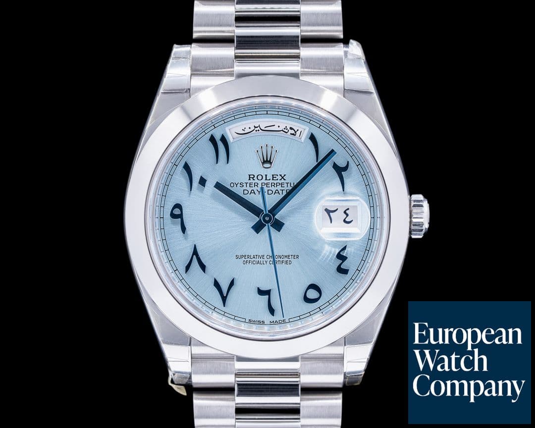 Image of Rolex Day Date 228206  Platinum Arabic Blue Dial UNWORN