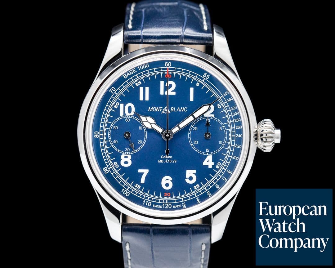 Image of Montblanc 1858 Monopusher Chronograph Tachymeter Blue Dial 