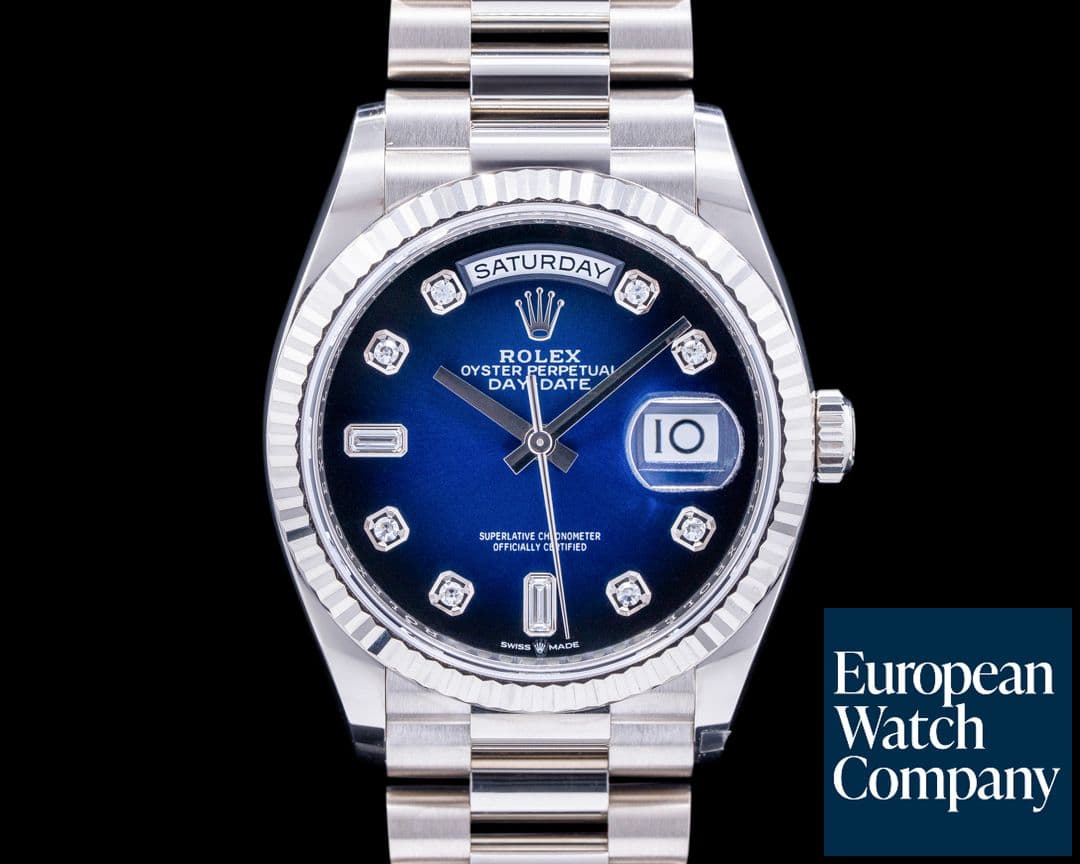 Image of Rolex Day Date President 128239 "Blue Ombre" Fume Diamond Dial 2022 UNWORN