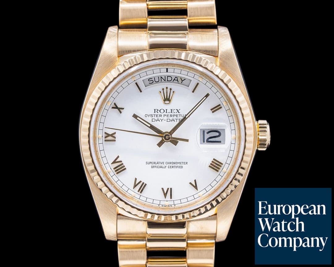 Image of Rolex Day Date 18038 White Dial Yellow Gold c. 1983 FULL SET