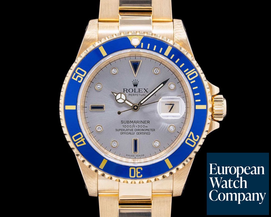 Image of Rolex Submariner 16618 18K Yellow Gold Serti Dial RARE