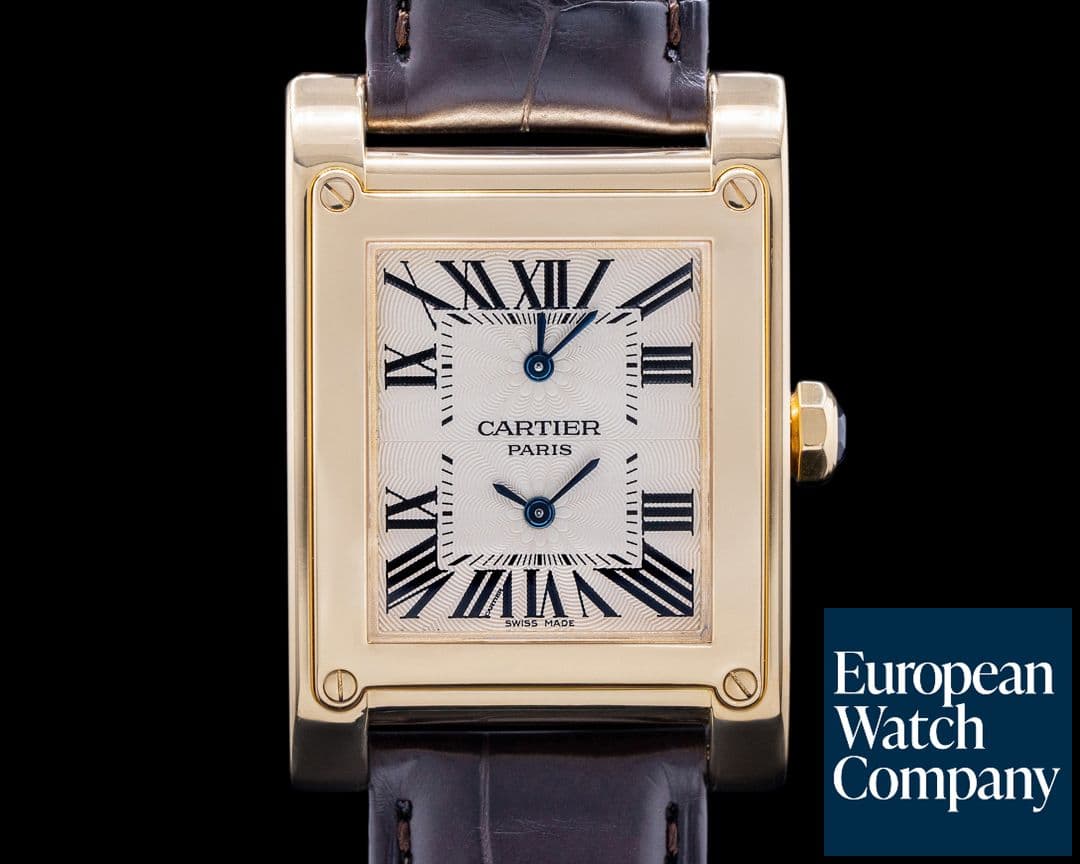 Image of Cartier Privee Collection Tank a Vis W1534251 Dual Time 18k Yellow Gold RARE