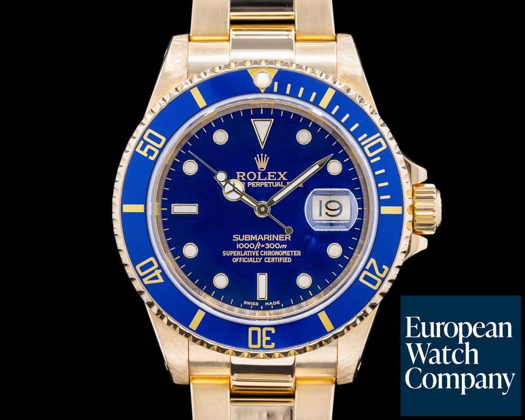 Image of Rolex 16618 Submariner Blue Dial 18K Yellow Gold 