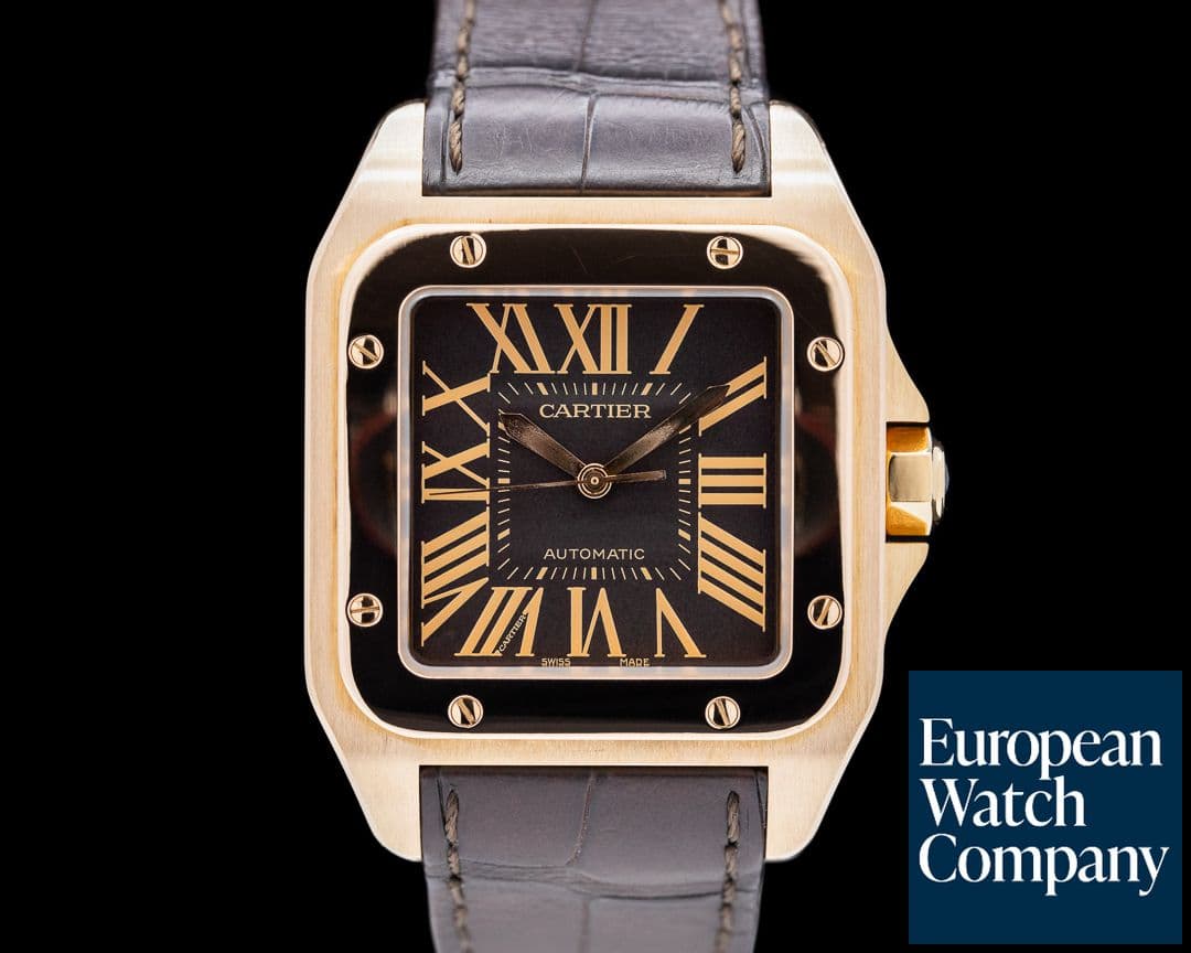 Image of Cartier Santos 100 18k Rose Gold Chocolate Dial