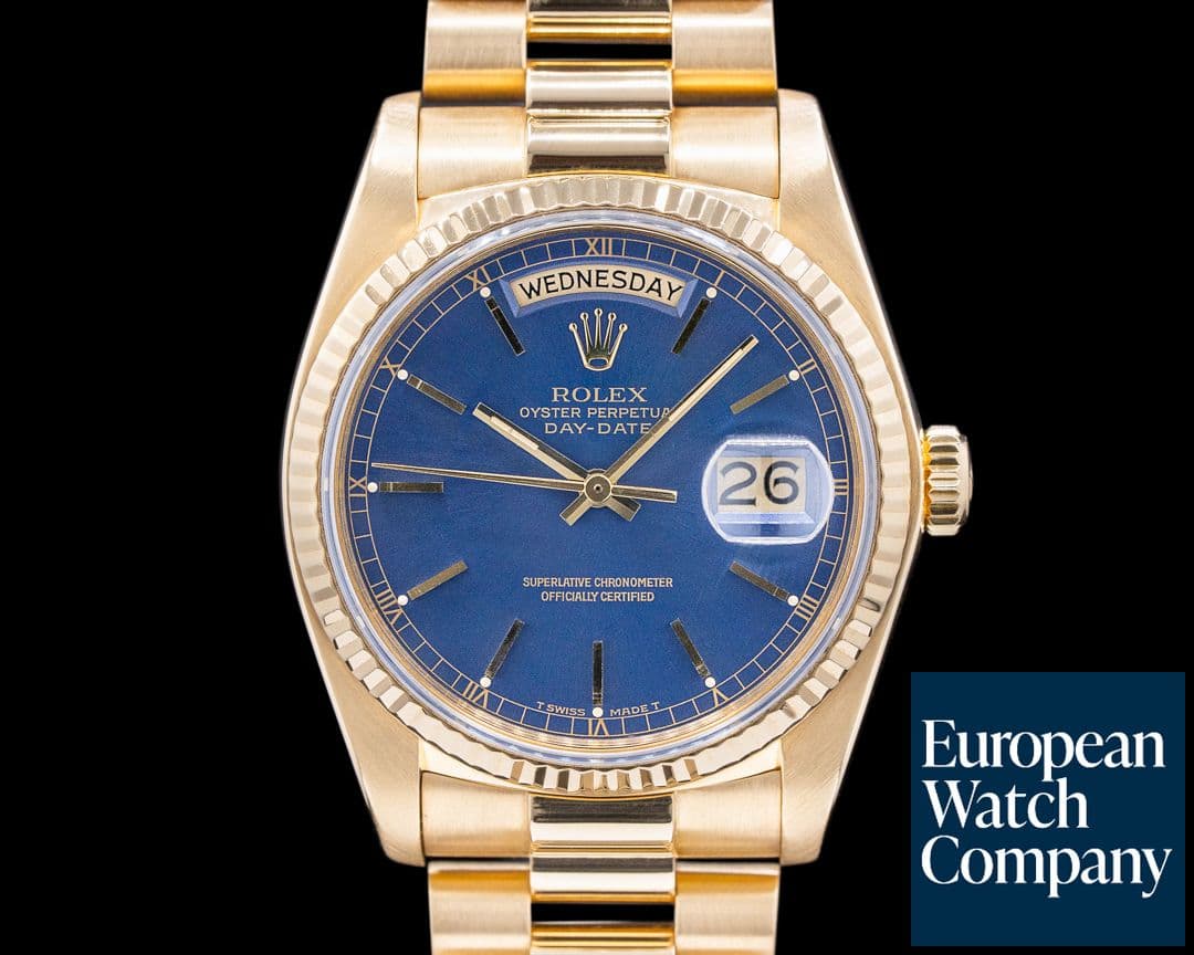 Image of Rolex Day Date 18038 Blue Dial Yellow Gold c. 1982