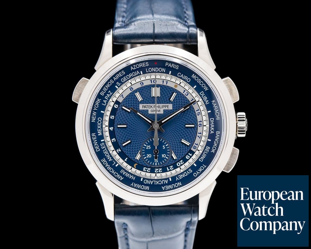 Image of Patek Philippe World Time 5930G Chronograph 18k White Gold Blue Dial