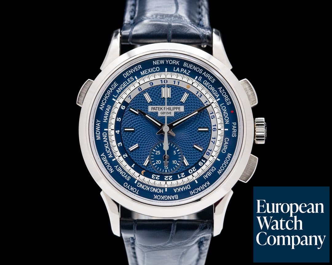 Image of Patek Philippe World Time 5930G Chronograph 18k White Gold Blue Dial