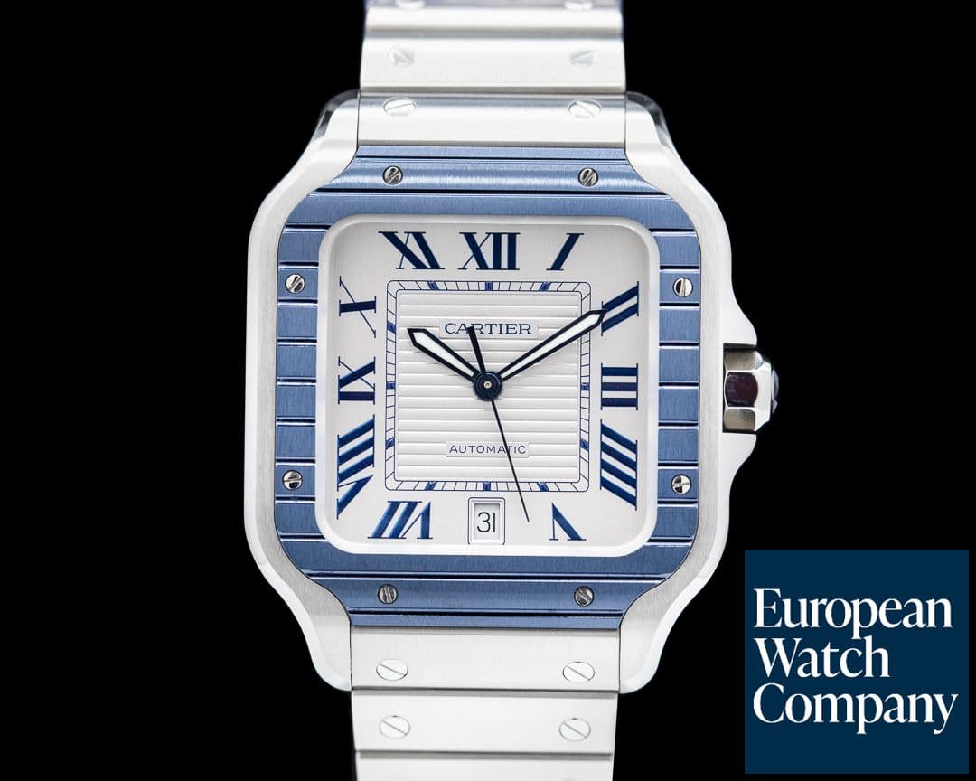 Image of Cartier Santos Large SS / SS White Dial Blue Bezel Automatic 2022