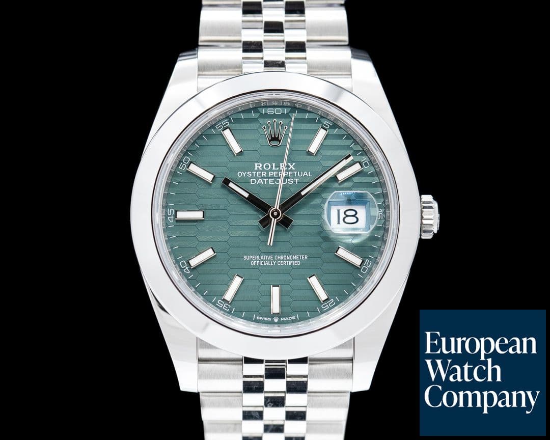 Image of Rolex Datejust 41 Green Stick Motif Dial SS Jubilee 