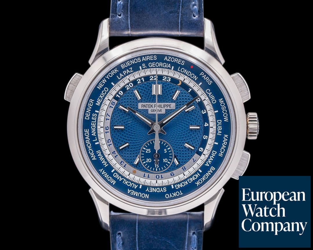 Image of Patek Philippe World Time 5930G Chronograph 18k White Gold Blue Dial 