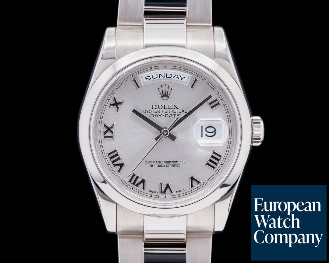 Image of Rolex Day Date Oyster Perpetual grey sunburst Roman 18K White Gold