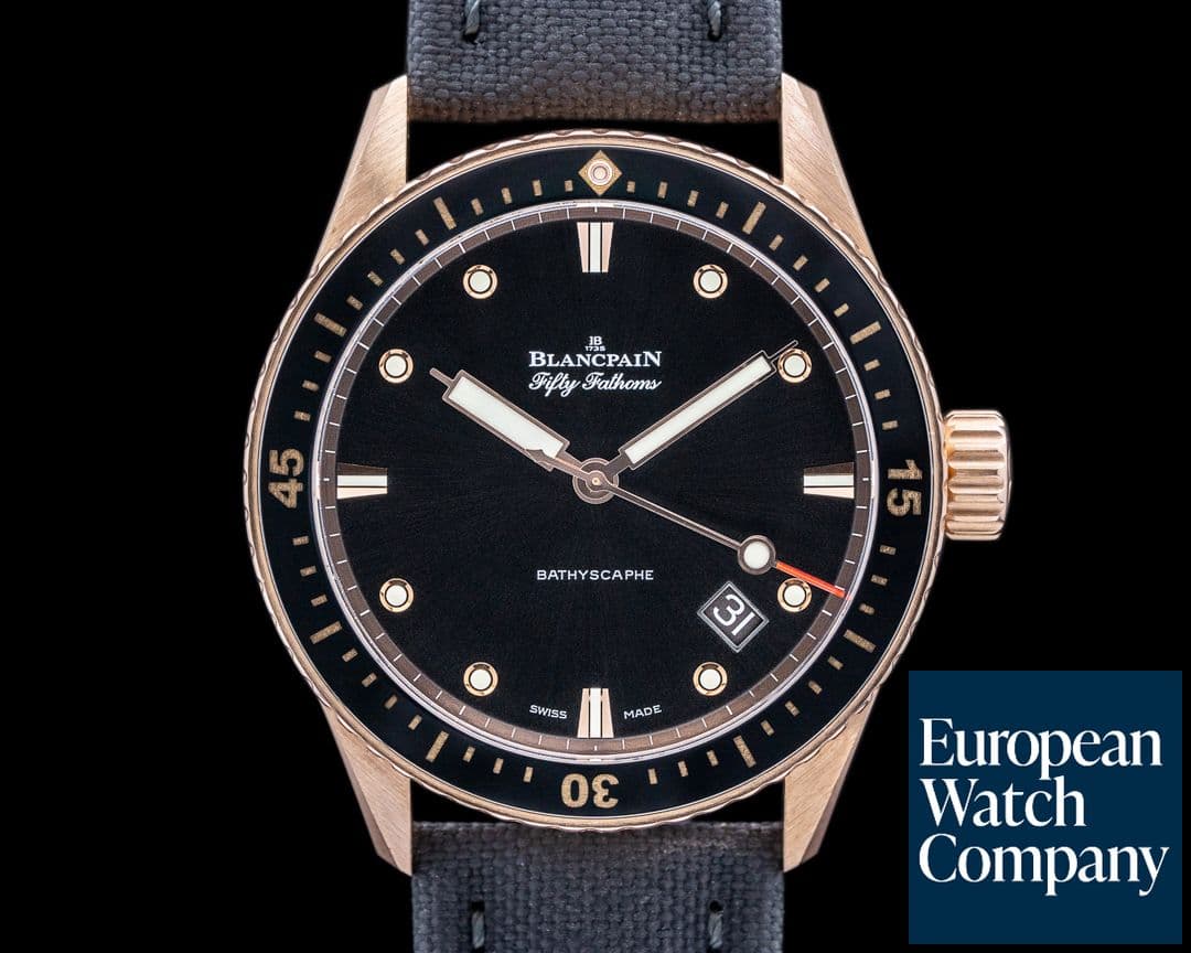 Image of Blancpain Fifty Fathoms Bathyscaphe 18k Rose Gold Black Dial