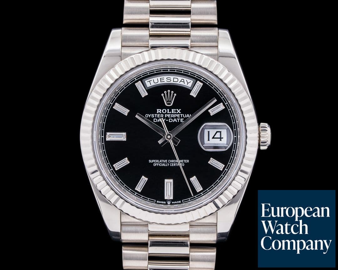 Image of Rolex Day Date 228239 President 18K White Gold Black Baguette Dial 40MM