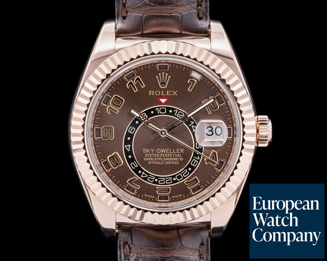 Image of Rolex Sky Dweller Chocolate Dial Rose Gold / Alligator  