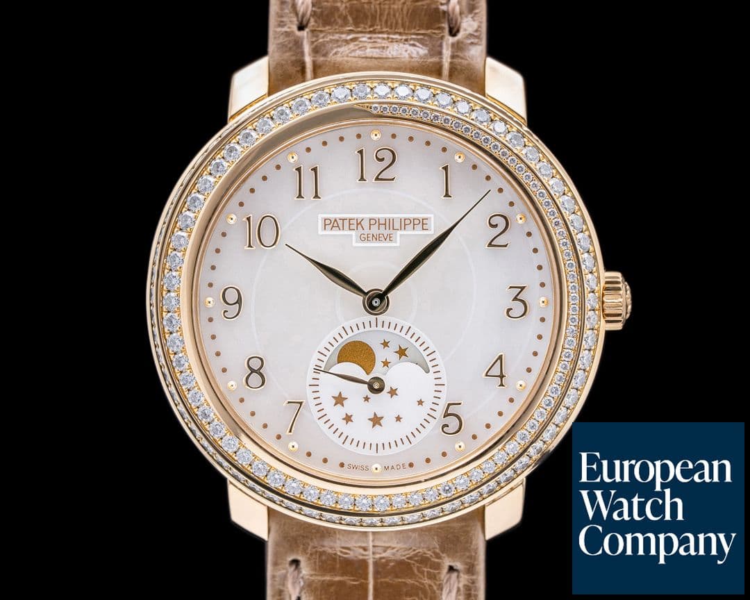 Image of Patek Philippe Calatrava Moon Phase Rose Gold Diamond Bezel 4968R-001