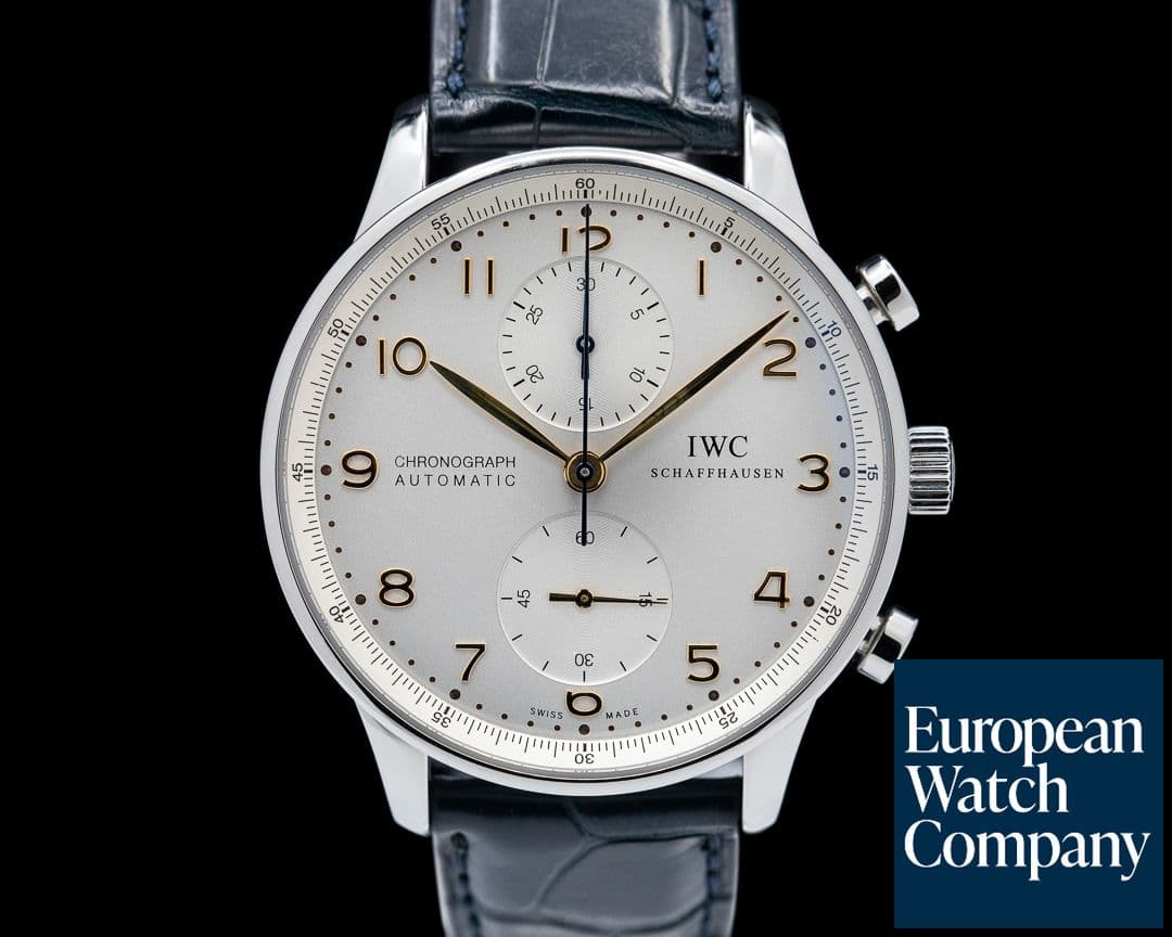Image of IWC Portuguese Chronograph Silver Dial Gold Numerals SS