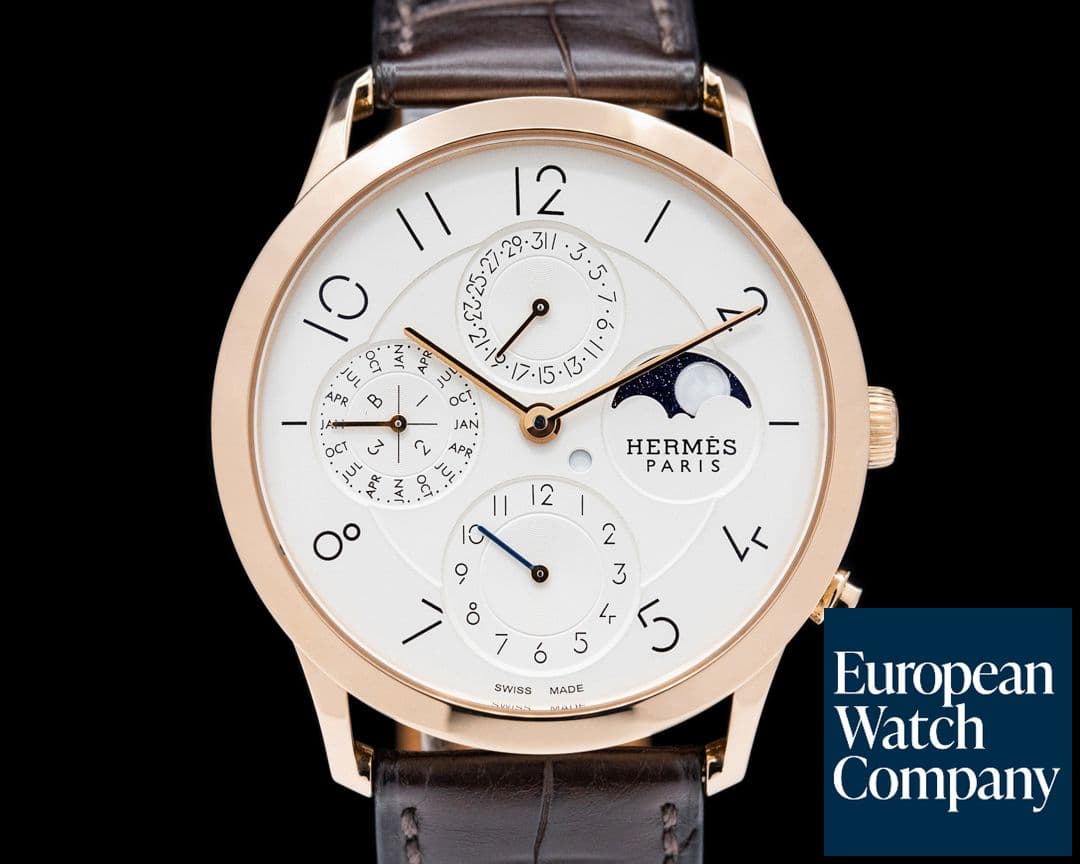 Image of Hermes Slim Hermes Quantieme Perpetuel Rose Gold Silver Dial