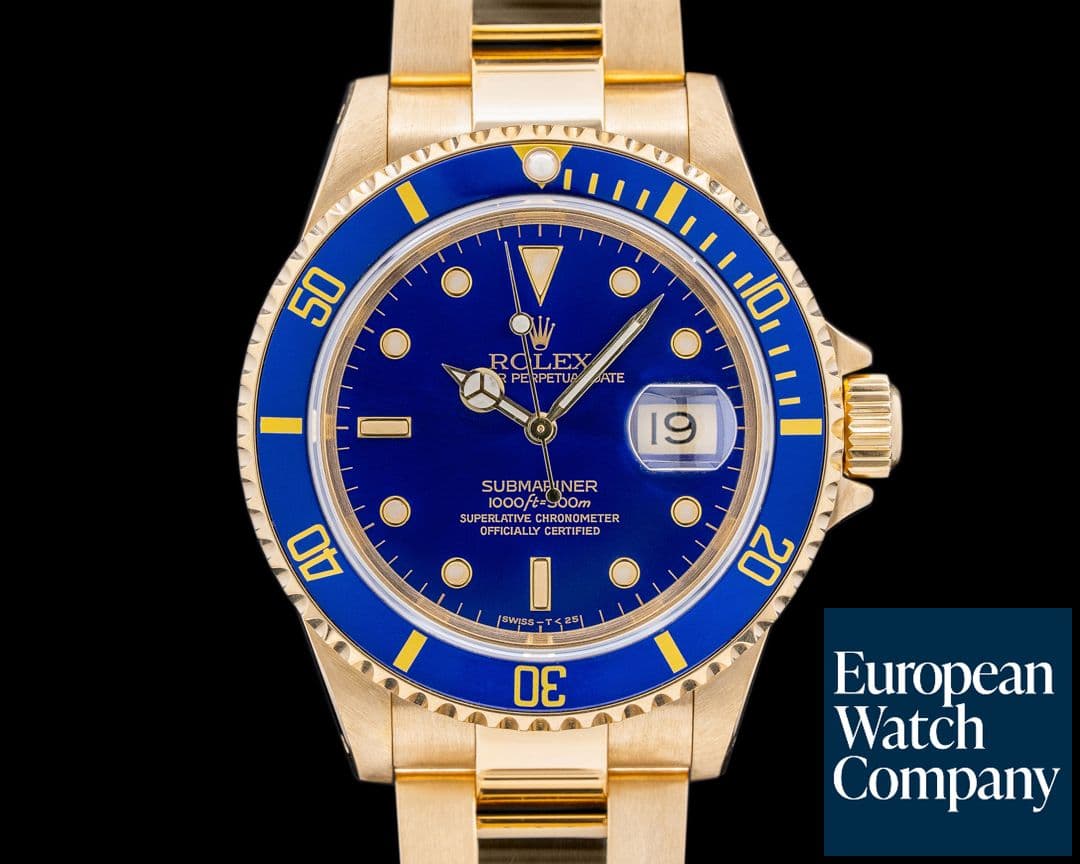 Image of Rolex 16618 Submariner Blue Dial 18K Yellow Gold NICE