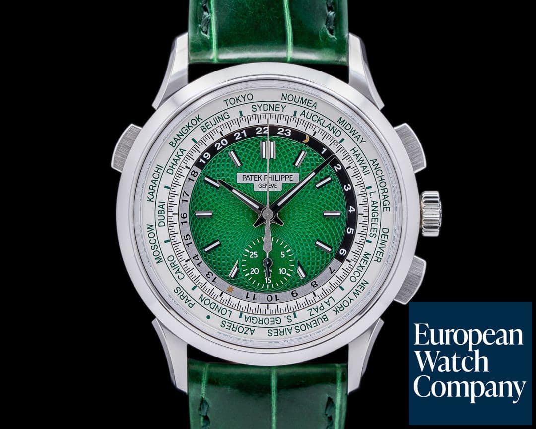 Image of Patek Philippe World Time 5930P Chronograph Platinum Green Dial UNWORN