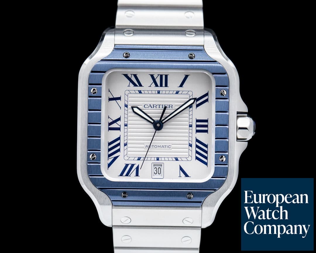 Image of Cartier Santos Large SS / SS White Dial Blue Bezel Automatic 
