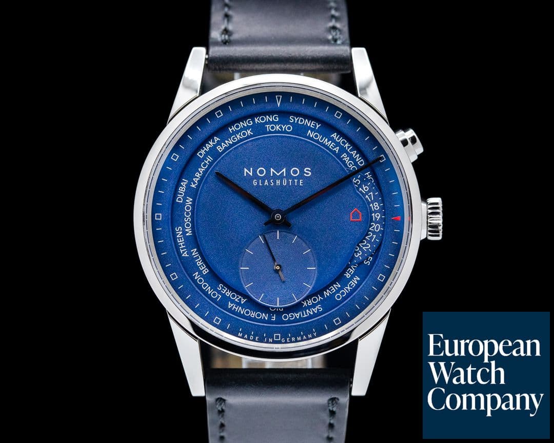 Image of Nomos Zurich Weltzeit Blue Dial World Timer SS / Leather