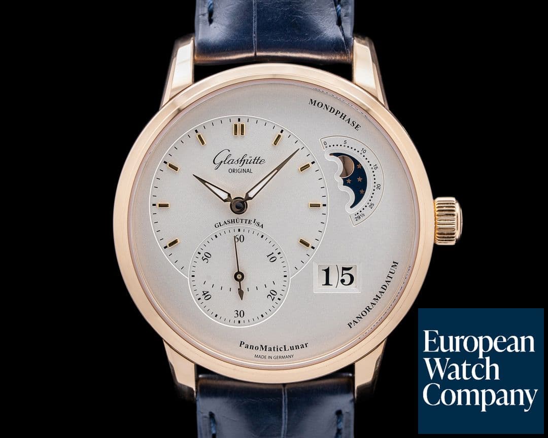 Image of Glashutte Original PanoMaticLunar Silver Dial 18K Rose Gold