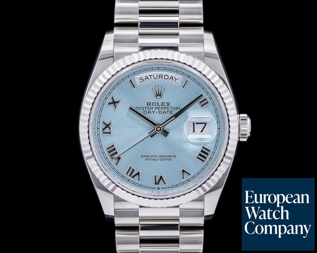 Image of Rolex President 128236 Platinum Ice Blue Roman Dial 2023