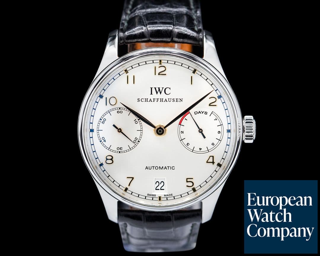 Image of IWC Portuguese 7 Day Automatic SS Silver Dial Rose Numerals