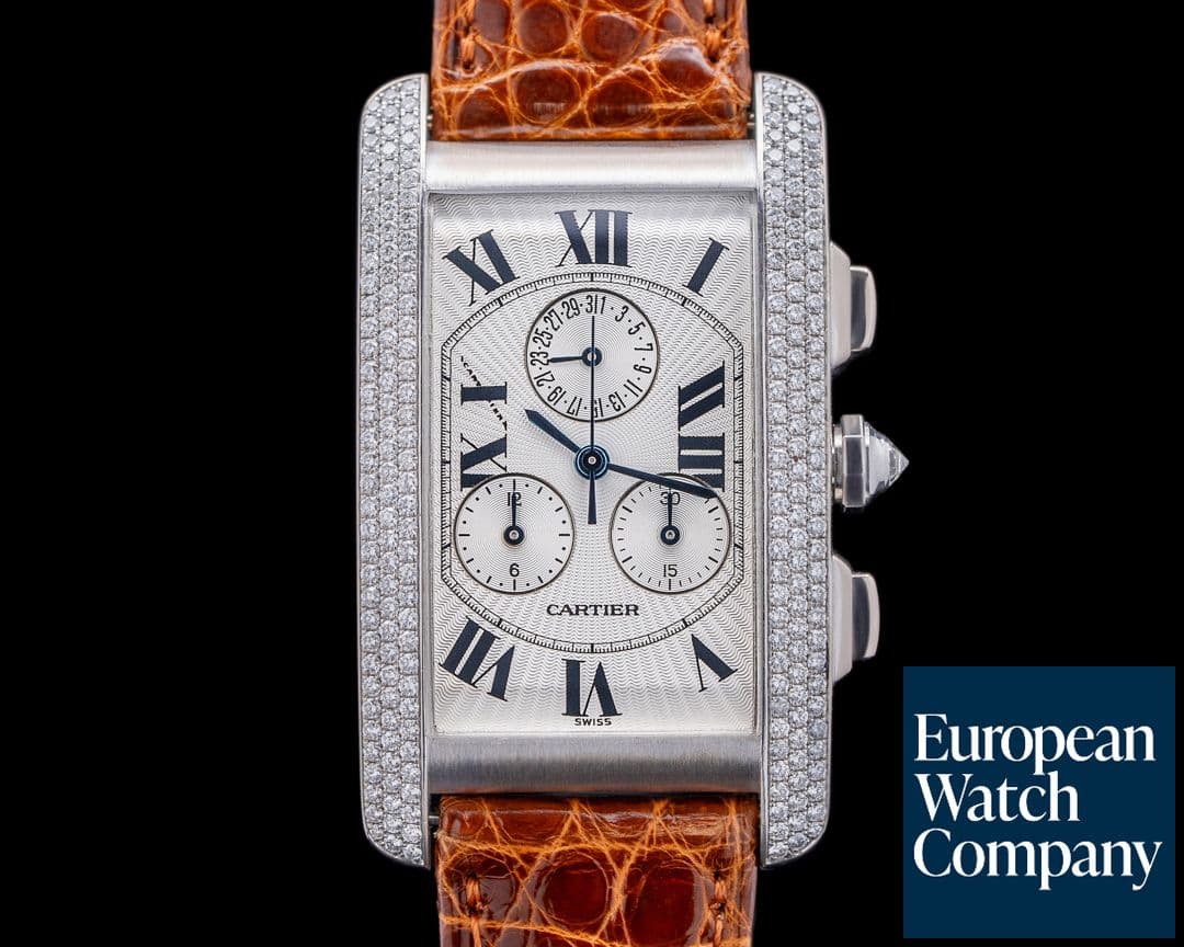 Image of Cartier Tank Americaine Chronograph 18K White Gold Factory-set Diamond Bezel