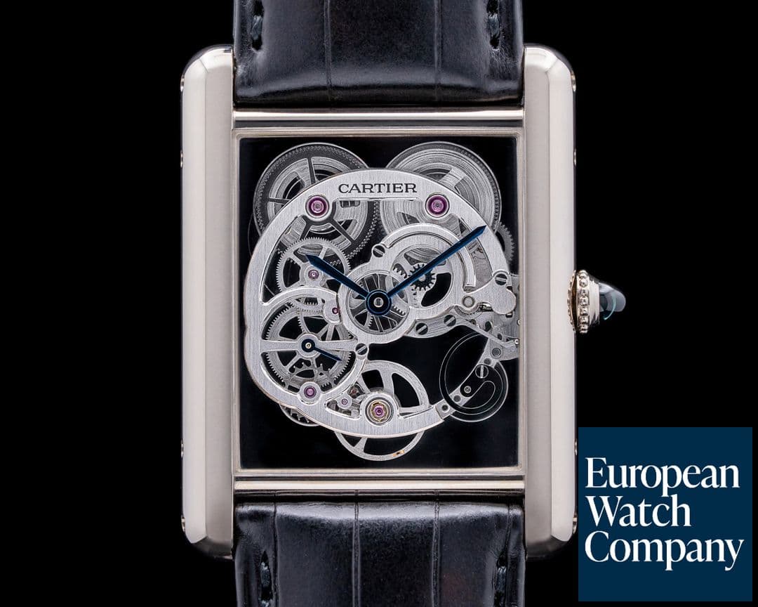 Image of Cartier Tank Louis Cartier Skeleton Sapphire 18K White Gold RARE UNWORN