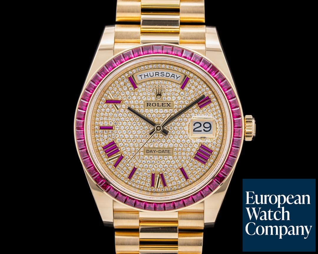 Image of Rolex Day Date President 228398TRU 18K YG Pave / Ruby Dial