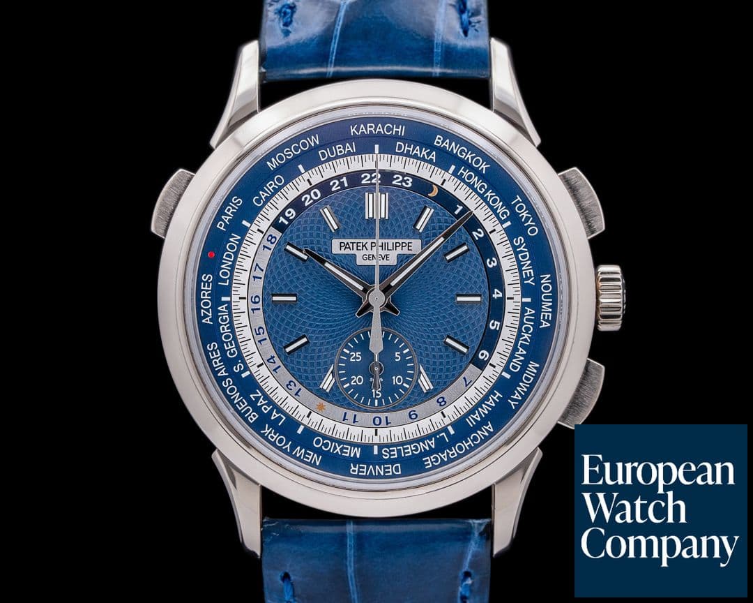 Image of Patek Philippe World Time 5930G Chronograph 18k White Gold Blue Dial 