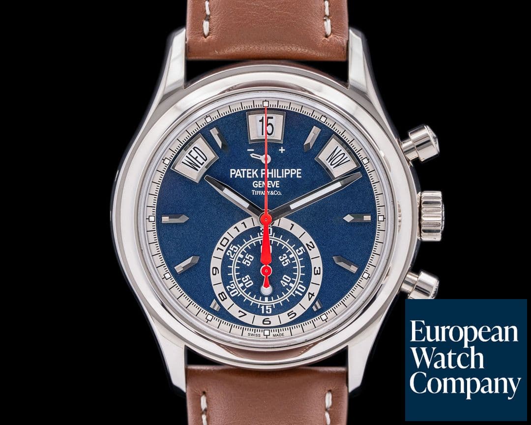 Image of Patek Philippe Annual Calendar 5960/01G Chronograph White Gold Blue Dial TIFFANY
